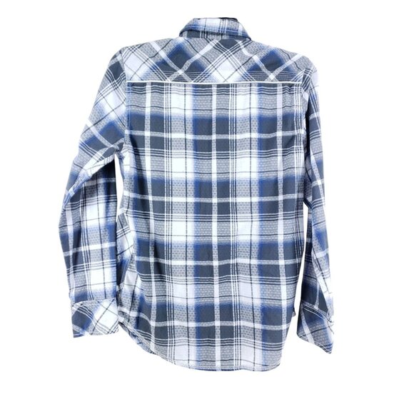 BKE Mens Medium Standard Fit Pearl Snap Western Shirt Blue Plaid Long Sleeve - Picture 2 of 8